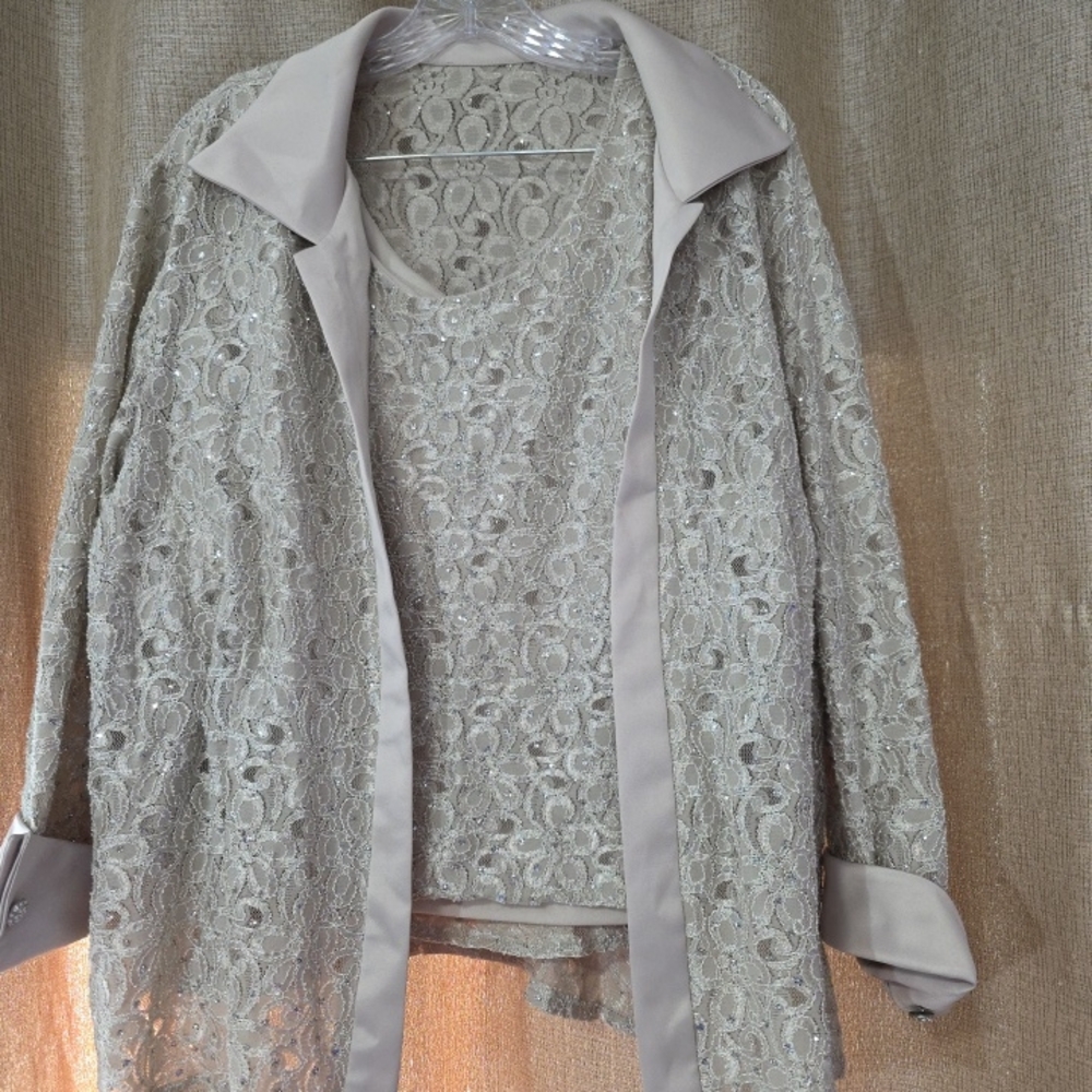 R & M Richards Lace Blouse and Jacket Set - Cream